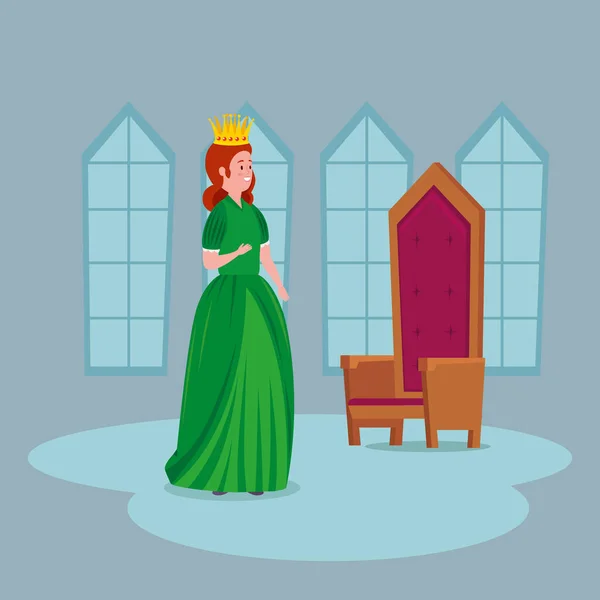 Hermosa princesa con silla en el castillo — Vector de stock