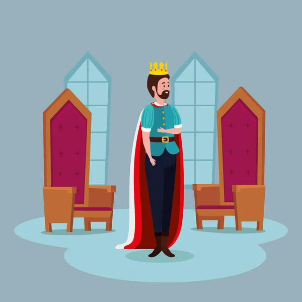 Rei com cadeiras no castelo conto de fadas —  Vetores de Stock
