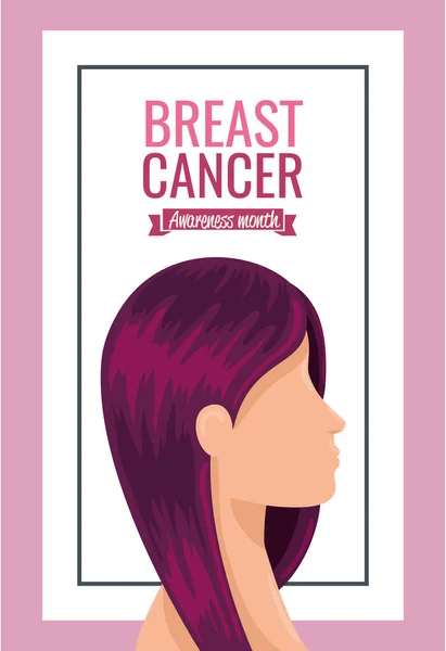 Bulan kesadaran kanker payudara poster dengan profil wanita - Stok Vektor