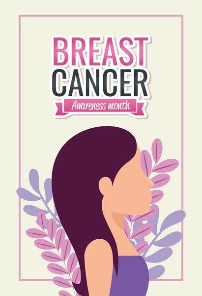 Bulan kesadaran kanker payudara poster dengan profil wanita - Stok Vektor