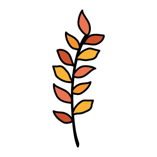 葉が孤立したアイコンを持つ秋の枝 — ストックベクタ