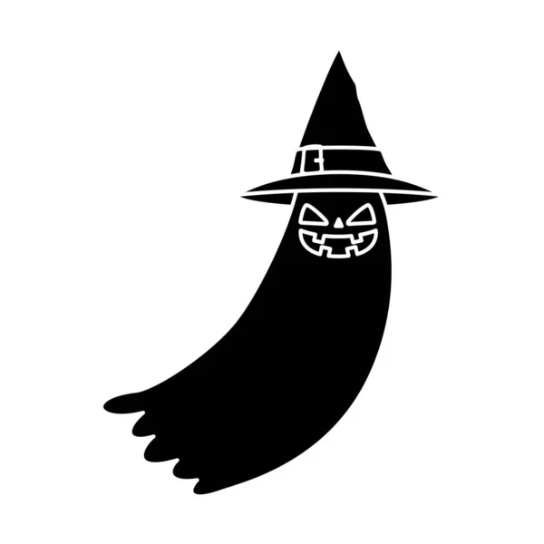 Halloween fantasma misterio con sombrero bruja — Vector de stock