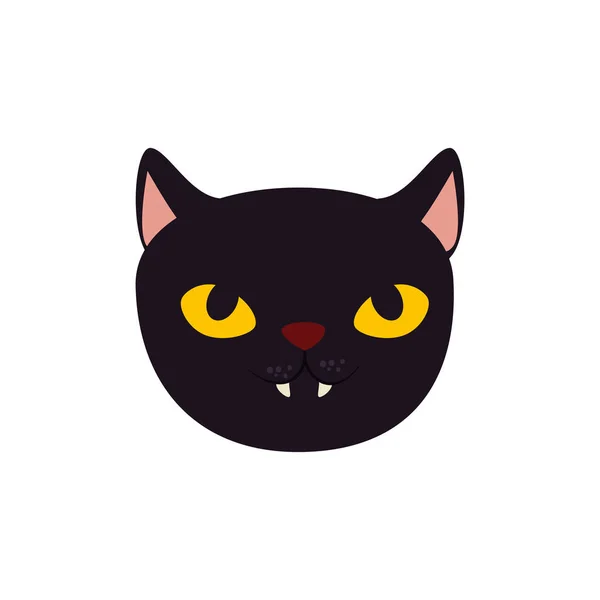 Face of black cat halloween isolated icon — Stock Vector