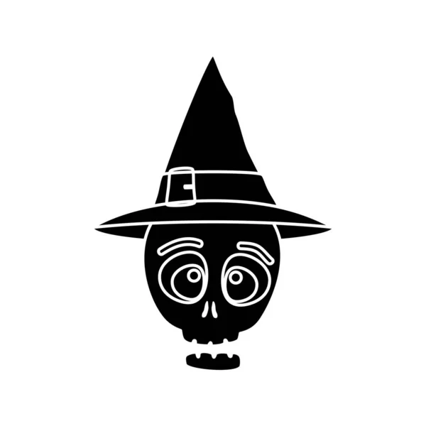 Skull halloween with hat witch isolated icon — Stock Vector