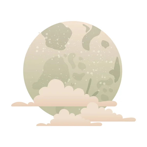 Luna llena con nubes icono aislado — Vector de stock