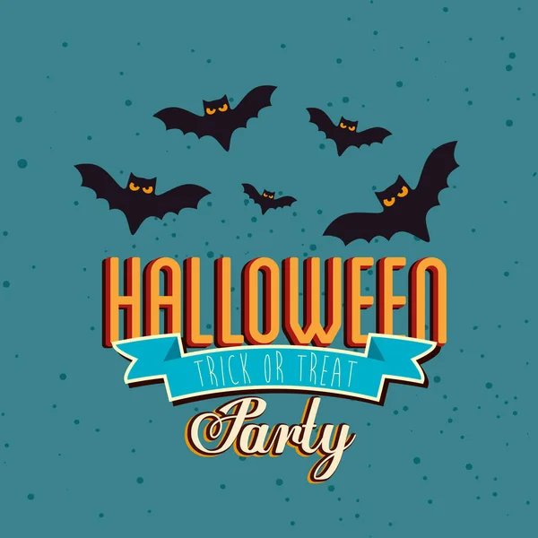 Cartel de fiesta de halloween con murciélagos volando — Vector de stock