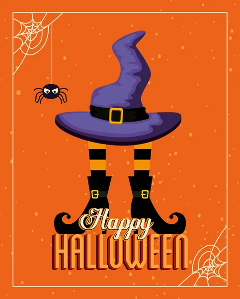 Poster Halloween con piedini e cappello strega — Vettoriale Stock