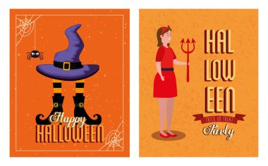 Süslü mutlu cadılar bayramı posterleri.