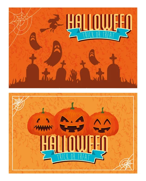 Készlet plakát boldog halloween dekorációval — Stock Vector