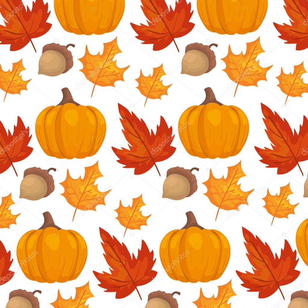 autumn pattern with leafs and pumpkins