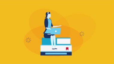 businesswoman worker with books and laptop