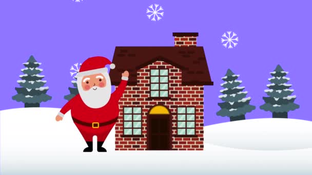 Glad god jul animation med Santa claus i snölandskap — Stockvideo