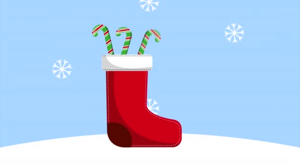 Happy merry christmas animation with santa claus in snowscape — Stock Video