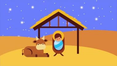 İsa ve hayvanlarla mutlu noel animasyonları