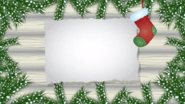 Mutlu noel animasyonları Tahta arka planda çelenklerle