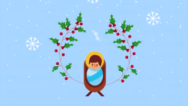 Frohe Weihnachten Animation mit Jesusbaby — Stockvideo