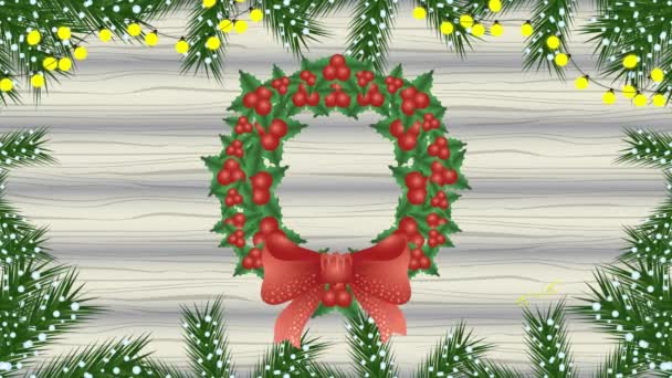 Feliz animação de Natal alegre com coroa de grinalda — Vídeo de Stock