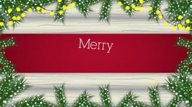 Mutlu noel animasyonları Tahta arka planda çelenklerle