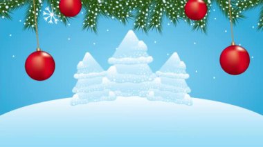 Mutlu noel animasyonları Çam ağaçlarının karla kaplı olduğu