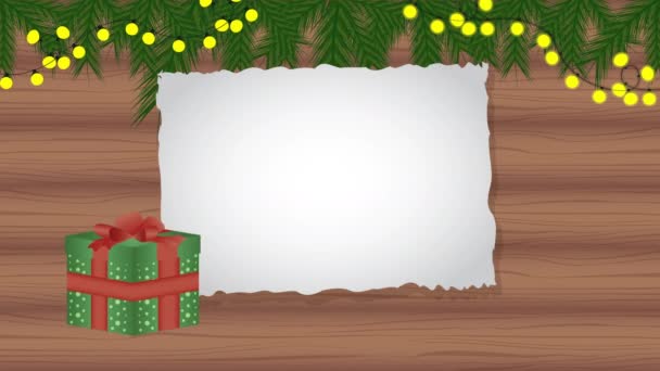 Felice animazione natalizia con pupazzo di neve su sfondo di legno — Video Stock