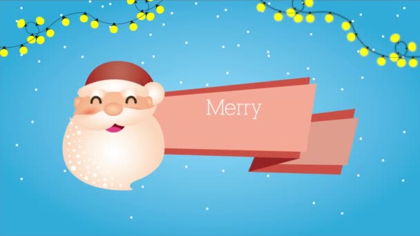 Glad god jul animation med Santa claus huvud — Stockvideo