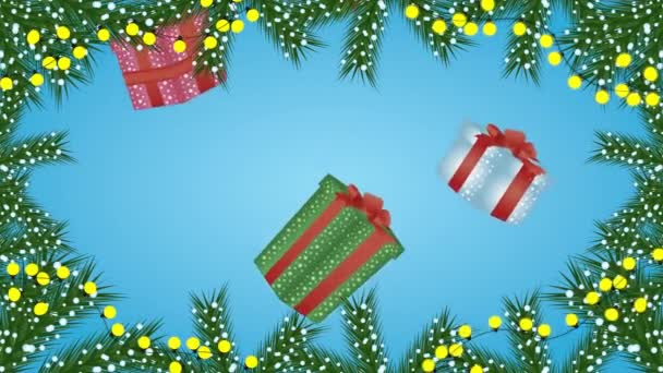Felice animazione natalizia con regali e ghirlanda — Video Stock