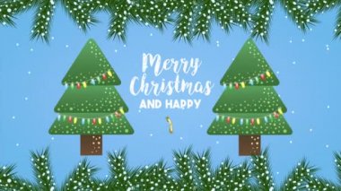 Çam ağaçlarıyla mutlu noel animasyonları