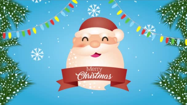 Glad god jul animation med Santa claus huvud — Stockvideo