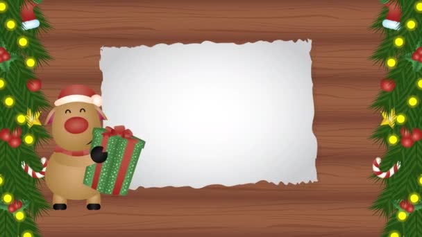 Heureux joyeux noël animation avec des cerfs en bois fond — Video