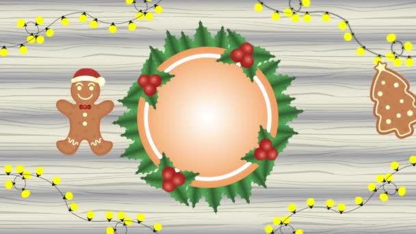 Happy merry christmas animation with ginger cookies — Stock Video