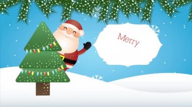 Kar manzaralı Noel Baba 'yla Mutlu Noeller animasyonları