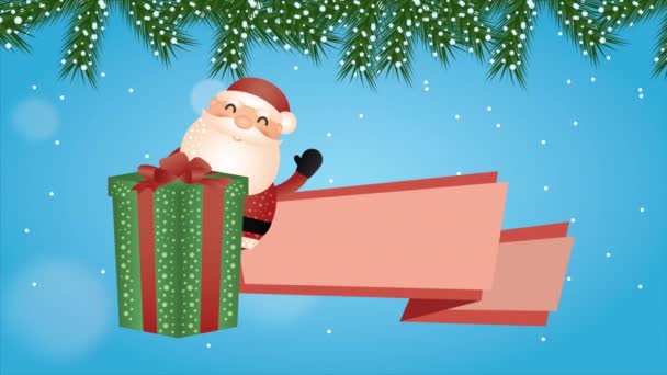 Feliz Animação Feliz Natal com Papai Noel e presentes — Vídeo de Stock