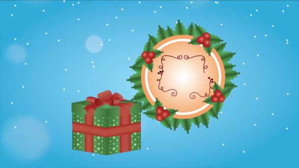 heureux joyeux Noël animation avec Père Noël claus en cadeau 