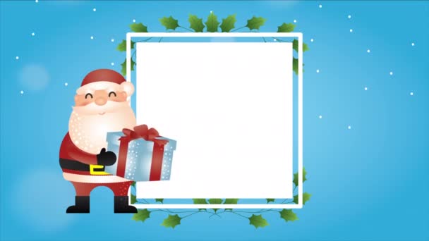 Frohe Weihnachten Animation mit Weihnachtsmann und Geschenk — Stockvideo