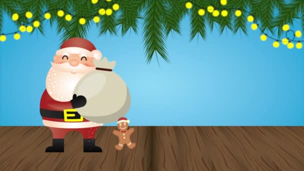 Veselé vánoční animace se Santou a taškou — Stock video