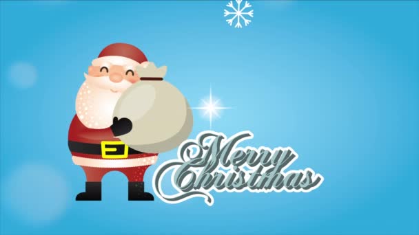 Feliz feliz animación navideña con santa y bolsa — Vídeo de stock