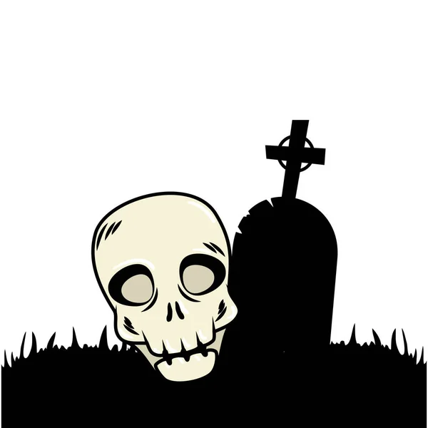 Crânio morto halloween no cemitério estilo pop art — Vetor de Stock