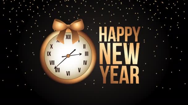 Szczęśliwego Nowego Roku animacja ze złotym zegarkiem — Wideo stockowe