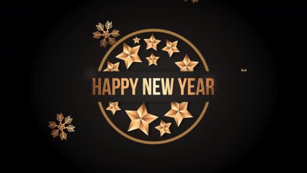 Happy new year animation with golden circular frame — ストック動画
