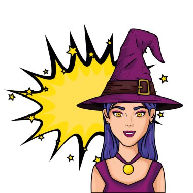 Cadı tarzı pop sanatı olan genç bir kadın.