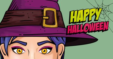 Şapka cadısı tarzı pop sanatına sahip yüz kadını