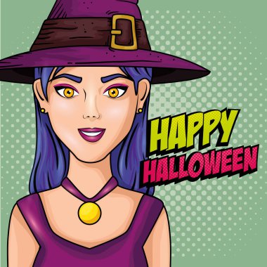 Cadı tarzı pop sanatı olan genç bir kadın.