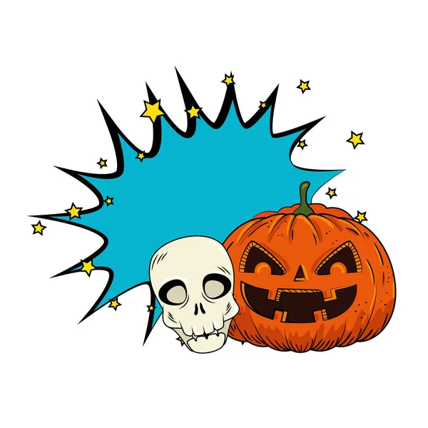 Halloween dýně s lebkou pop art stylu — Stockový vektor