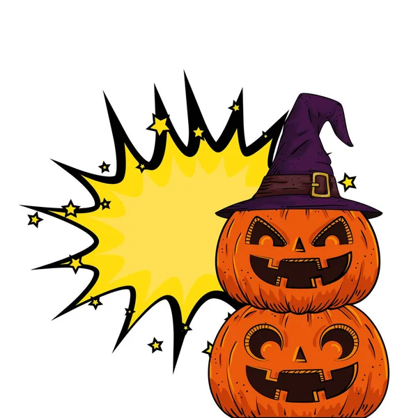 Halloween dýně s kloboukem čarodějnice pop art styl — Stockový vektor