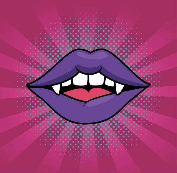Vrouwelijke vampier lippen stijl pop art — Stockvector
