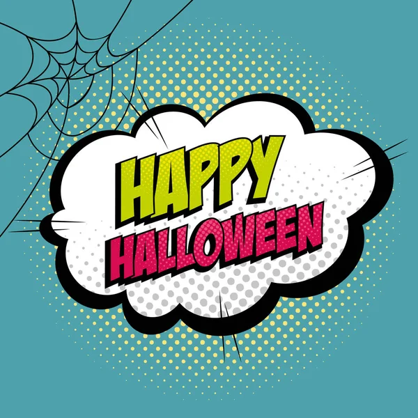 Nuvem com feliz halloween lettering ícone estilo pop art — Vetor de Stock