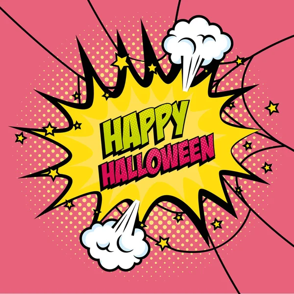 Explosão com feliz halloween lettering ícone estilo pop art — Vetor de Stock