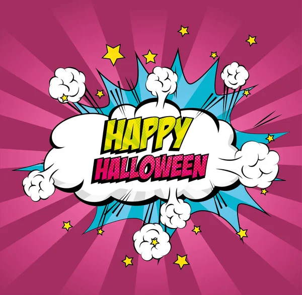 Nuvem com feliz halloween lettering ícone estilo pop art — Vetor de Stock