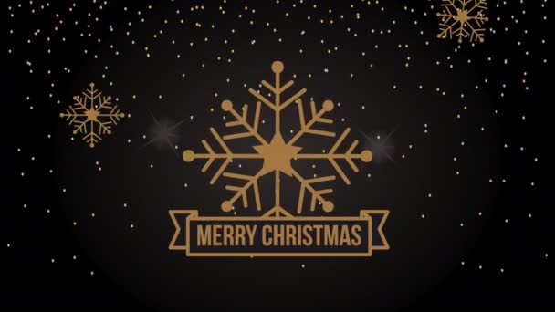Happy merry christmas animation with golden snowflake — ストック動画