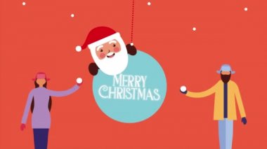 Noel Baba ve diğer insanlarla mutlu noel kartları.